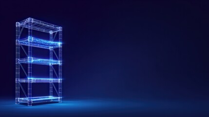 A digital rendering of a storage shelf, showcasing its structural design against a backdrop of glowing digital energy. ..Created with Generative AI, not depicting real subjects.