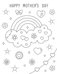 easy mother's day coloring pages for adults and teens. black and white design with hearts and flowers. Exclusive on Adobe Stock. Printable on letter size (8.5 x 11 in) paper.