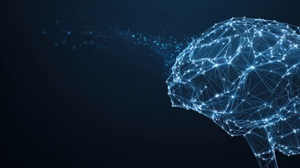 An illuminated digital representation of the human brain, with interconnected nodes and neural pathways, glows against a dark background. ..Created with Generative AI, not depicting real subjects.