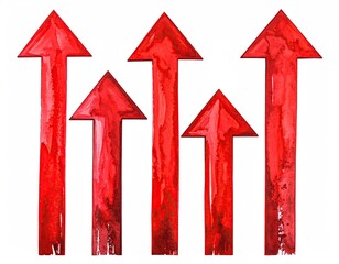 Five vibrant red arrows pointing upwards with a watercolor effect