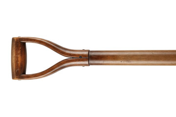 Wooden handle grip of garden shovel tool showing wood grain on a transparent background