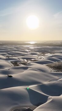 Lencois Maranhenses In Santo Amaro Maranhao Brazil. Sand Dunes And Lagoons Forming During The Rainy Season. Sunset Holiday Landscape Heaven Stunning. Holiday Coast. Santo Amaro Maranhao.