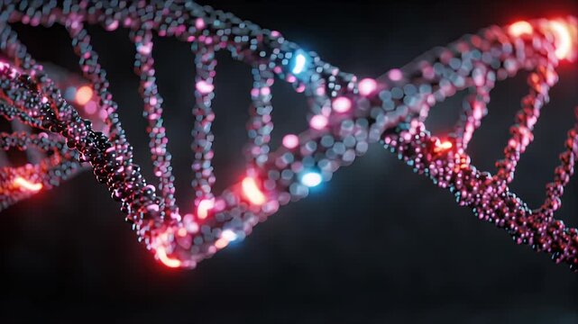 Glowing DNA Double Helix Structure Animation, Abstract Medical and Genetic Science Background Loop