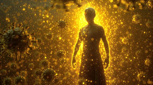 Human Immune System Protection from Virus Attack, Glowing Body Shielding Bacteria and Infection Animation