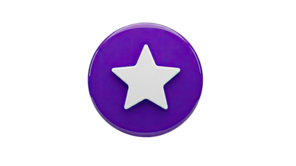 3D White Star Icon on Glossy Purple Circle