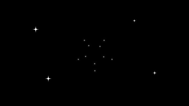 Sparkling Twinkle Star FX Motion Animation, White Cartoon Doodle Stars with Bright Light Pulses, Flat Vector Look for black Screen Motion Graphics