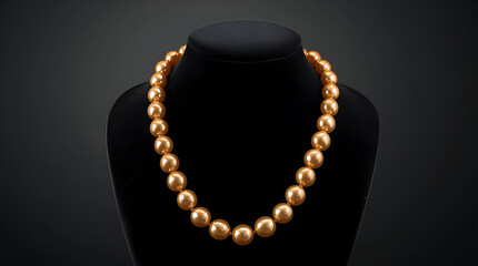 Amber pearl necklace showcased on a black display stand.