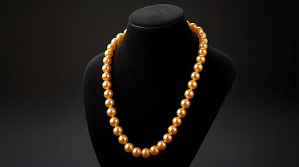Amber pearl necklace showcased on a black display stand.