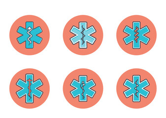 Obraz premium A set of variations on the Star of Life emergency medical symbol
