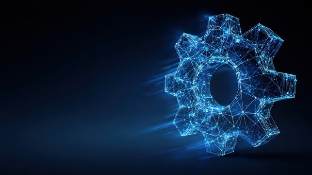 A futuristic and technical image of a gear symbol, showcasing the interconnectedness of modern technological advancements. ..Created with Generative AI, not depicting real subjects. - Powered by Adobe