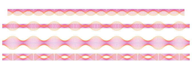 Collection of abstract wavy decorative borders delicate pink and orange gradient patterns for graphic design elements isolated on white EPS Vector