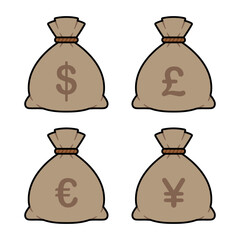 Money Bags With Different Currencies