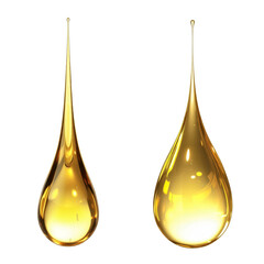 golden oil drops on white background.