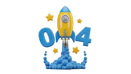 Yellow Rocket Launching with Numbers 0 and 4