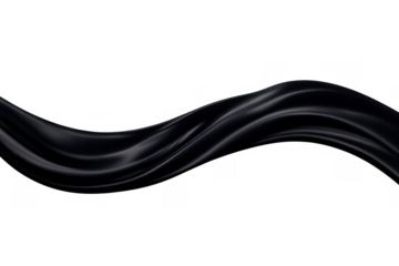 Flowing black silk fabric or cloth wave creating elegant soft abstract texture with transparent background