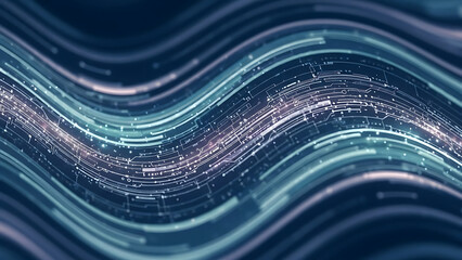 Dynamic digital data flow in an abstract glowing wave pattern, representing modern technology and interconnected networks with vibrant light particles