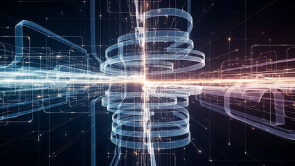 Abstract Digital Network Structure with Glowing Lines and Geometric Patterns