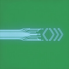 Abstract digital stream illustration shows glowing circuit lines merging into chevron brackets indicating fast technological data transmission.