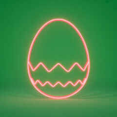 Neon pink outline of an easter egg with wavy patterns glowing on a vibrant green studio background