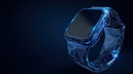 A futuristic smartwatch rendered with glowing blue light, showcasing cutting-edge technology and innovation in a sleek design. ..Created with Generative AI, not depicting real subjects.