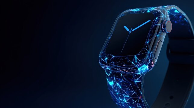 A high-tech smartwatch gleams with a futuristic design, glowing with interconnected lines, hinting at the technology within. The device. ..Created with Generative AI, not depicting real subjects. - Powered by Adobe