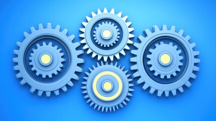 Blue Gears in Motion on Vibrant Background for Mechanic and Engineering Concepts and Designs