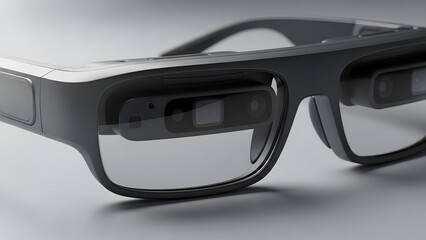 Close-up of advanced smart glasses with integrated cameras and sensors for augmented reality