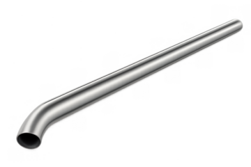 Bent metal pipe or steel tube with shiny chrome finish. Industrial component for fluid transfer and exhaust systems