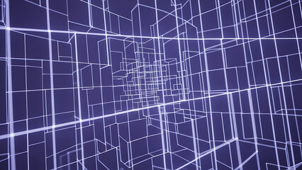 Abstract technological grid lines forming a complex digital network, visualizing interconnected data flow and futuristic communication in a dynamic virtual space environment