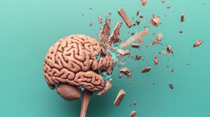 Human Brain Breaking Through Barriers, Symbolizing Creativity and Innovative Ideas in a Modern Conceptual Artwork