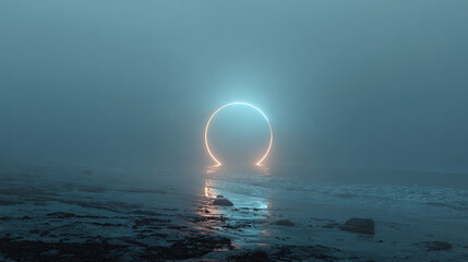 Mysterious, illuminated circle set in a landscape