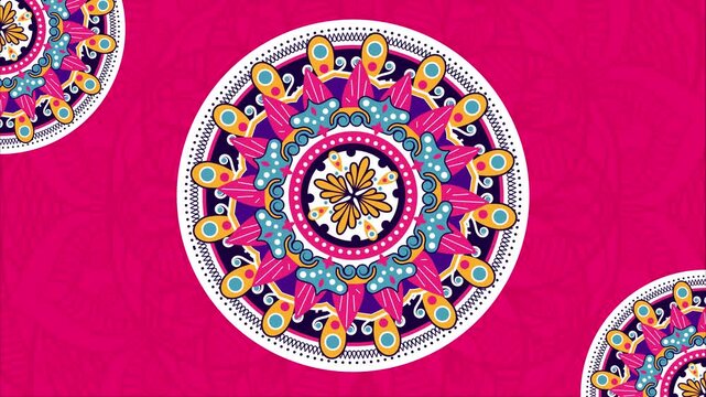 Traditional Thai wall painting with colorful floral mandala patterns inspired by ancient temple art and vintage decorative design