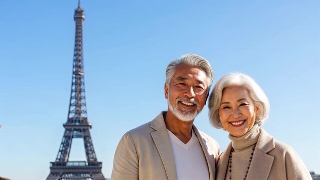 海外旅行でパリを満喫する仲良しシニア夫婦