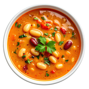 Maltese ku�ksu, a hearty broad bean and pasta soup with tomato and gbejniet cheese, isolated on a white background
