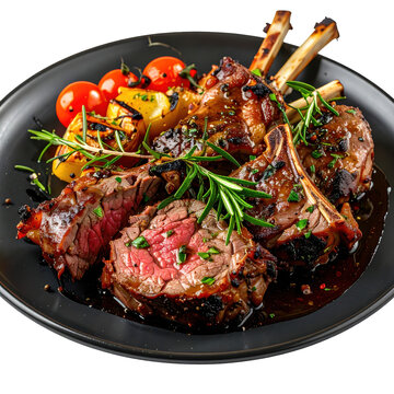 Lechazo asado isolated on pure white, a close-up view of the juicy, slow-roasted lamb with herbs and seasoning