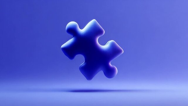 A Floating Piece of Puzzle in Modern Design - Captivating Visuals of a 3D Rendered Puzzle Piece Against a Striking Purple Background, Representing Connectivity and Problem Solving
