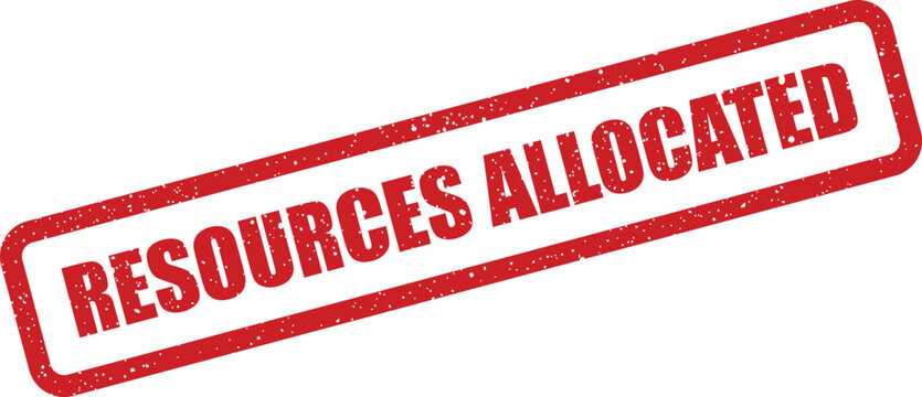 Red rectangle distressed stamp with text reading resources allocated for successful project management