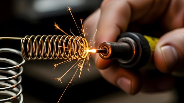 Metalworker Welding Spring with Torch. - Powered by Adobe