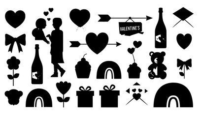 Playful Valentine’s Day flat graphic icon collection with love and romance symbols