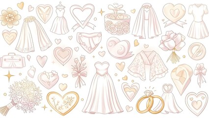 Valentine day special heartfelt love symbols and wedding elements