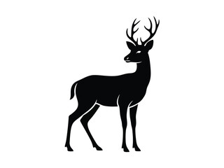 Obraz premium Vector silhouette of black silhouette of a deer with antlers
