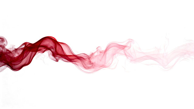 Abstract reddish pink flowing smoke waves on transparent background