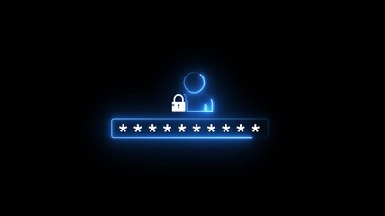 Lock with neon man icon. cyber security consept. Digital data processing global network finance stock market analytics . 4k isolated on transparent technology background. - Powered by Adobe