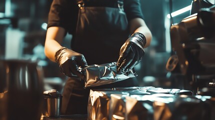 Packaging process in a modern manufacturing facility.
