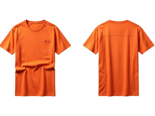 Orange t shirt front and back view isolated on transparent background