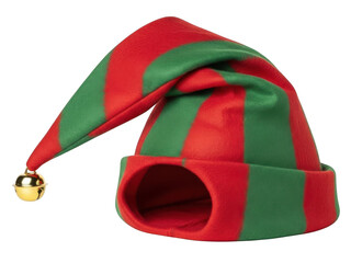 Red and green elf hat isolated on transparent background