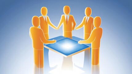 Business Team Collaboration in a Meeting Around a Table with Abstract Blue Background Visualizing Partnership and Unity