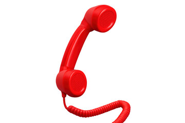 Red vintage telephone handset with spiral cord for communication, retro contact, and customer service concept