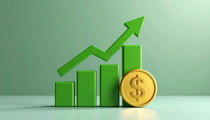 A visual representation of financial growth with a rising bar graph and a dollar sign coin