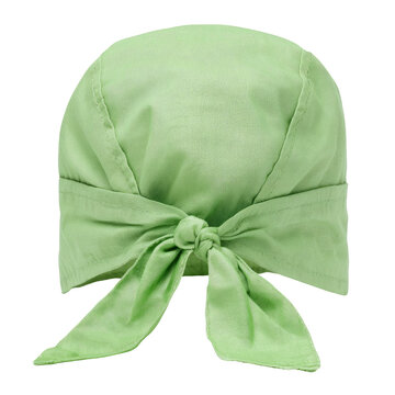 Light green do-rag tied with knot, flaps hang down